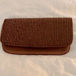 La Regale brown metallic beaded clutch